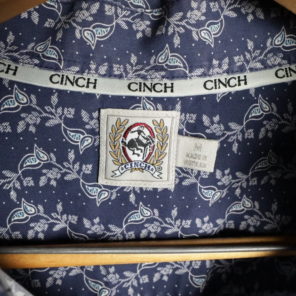 Cinch Mens Long Sleeve Button Down Shirt Blue Paisley‎ Print Size M